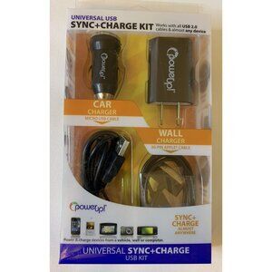 PowerUp Universal USB Sync+Charge Kit Car and Wall Chargers Micro USB 30-Pin NEW